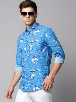 men's long sleeves conversational blue shirt 1