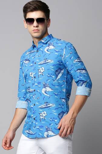 men's long sleeves conversational blue shirt