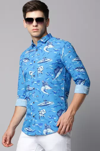 men's long sleeves conversational blue shirt
