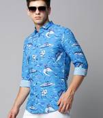men's long sleeves conversational blue shirt