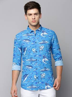 men's long sleeves conversational blue shirt 2