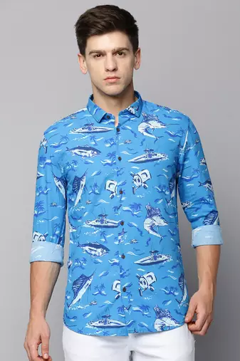 men's long sleeves conversational blue shirt