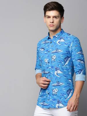 men's long sleeves conversational blue shirt 3