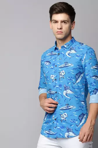 men's long sleeves conversational blue shirt