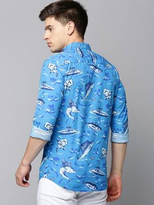 men's long sleeves conversational blue shirt 4