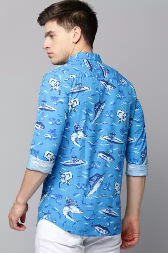 men's long sleeves conversational blue shirt
