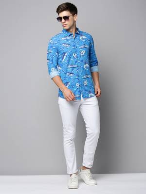 men's long sleeves conversational blue shirt 5