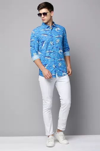 men's long sleeves conversational blue shirt