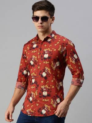 men's long sleeves conversational rust shirt 1