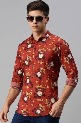 men's long sleeves conversational rust shirt