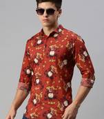 men's long sleeves conversational rust shirt