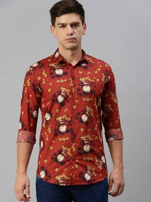 men's long sleeves conversational rust shirt 2