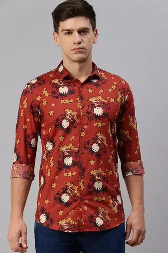 men's long sleeves conversational rust shirt