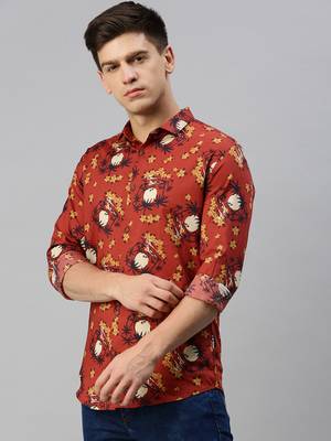 men's long sleeves conversational rust shirt 3