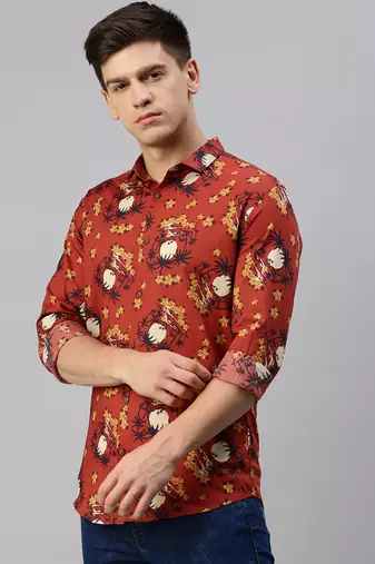 men's long sleeves conversational rust shirt
