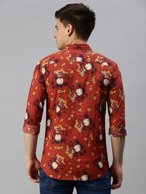 men's long sleeves conversational rust shirt 4
