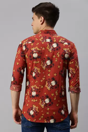 men's long sleeves conversational rust shirt