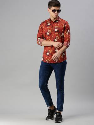 men's long sleeves conversational rust shirt 5