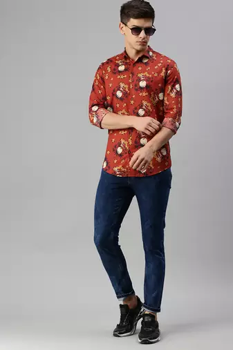 men's long sleeves conversational rust shirt