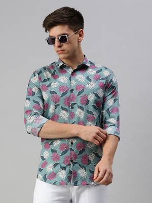 men's long sleeves conversational sea green shirt 1