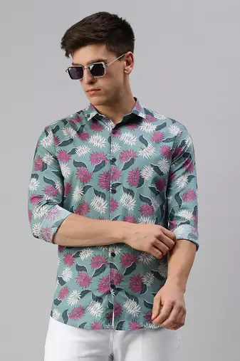 men's long sleeves conversational sea green shirt
