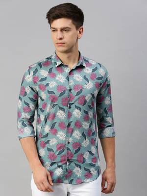 men's long sleeves conversational sea green shirt 2