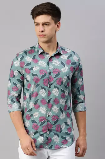 men's long sleeves conversational sea green shirt