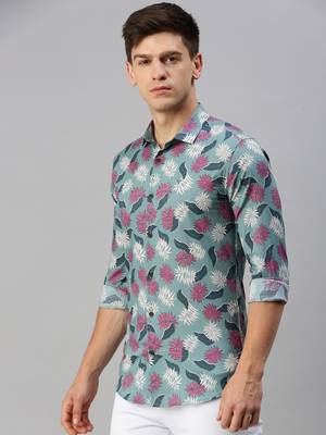 men's long sleeves conversational sea green shirt 3