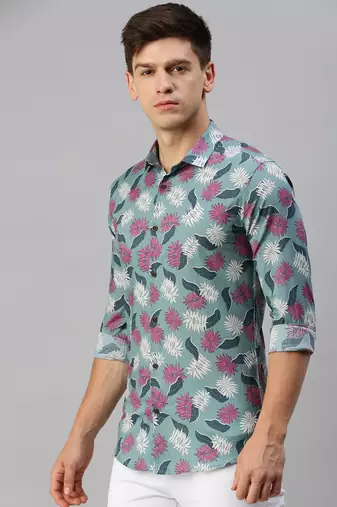 men's long sleeves conversational sea green shirt