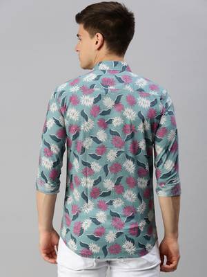 men's long sleeves conversational sea green shirt 4