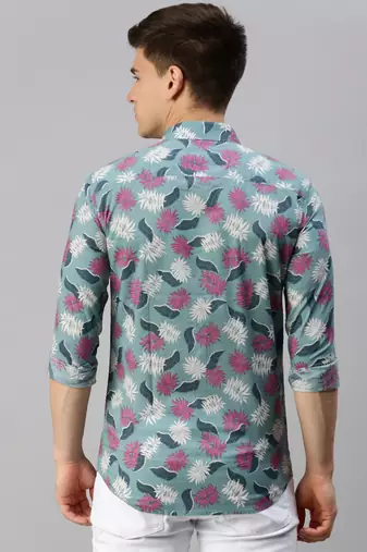 men's long sleeves conversational sea green shirt