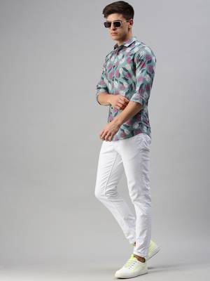 men's long sleeves conversational sea green shirt 5