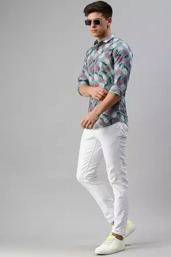 men's long sleeves conversational sea green shirt