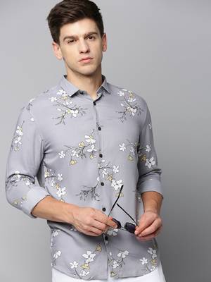 men's long sleeves floral grey shirt 1