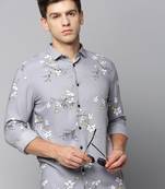men's long sleeves floral grey shirt