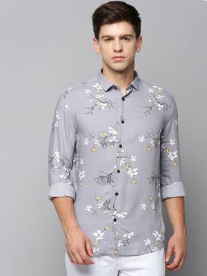 men's long sleeves floral grey shirt 2