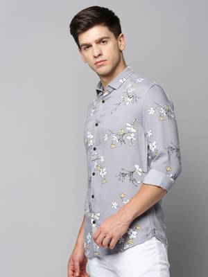men's long sleeves floral grey shirt 3