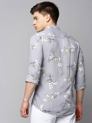 men's long sleeves floral grey shirt 4
