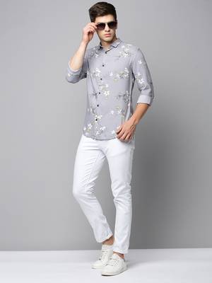 men's long sleeves floral grey shirt 5