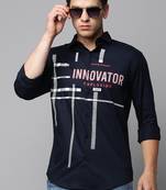 Showoff men's long sleeves typography navy blue shirt