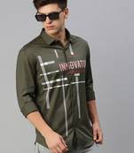 men's long sleeves typography olive shirt