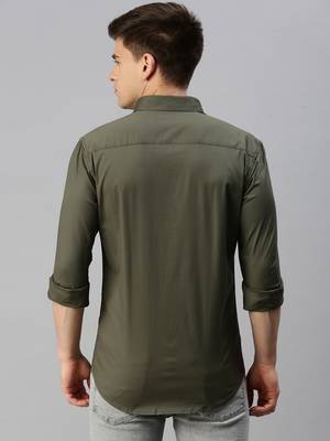 men's long sleeves typography olive shirt 4