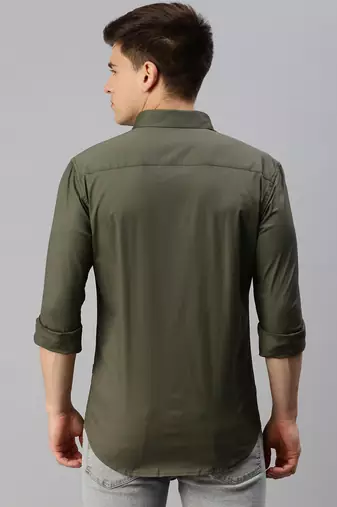 men's long sleeves typography olive shirt