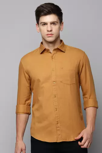 men's long sleeves solid khaki shirt