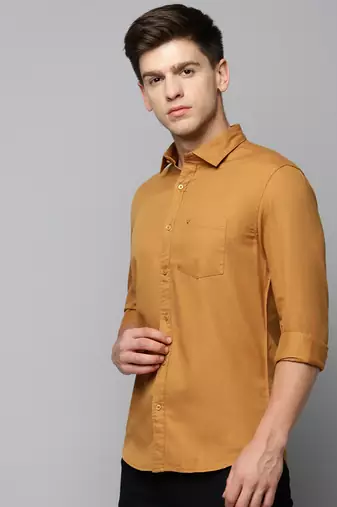 men's long sleeves solid khaki shirt