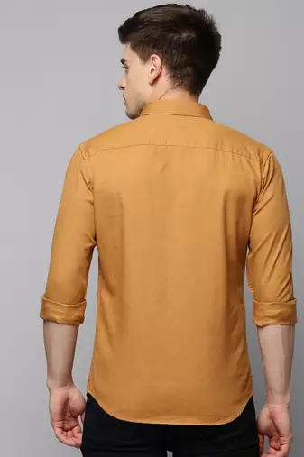 men's long sleeves solid khaki shirt