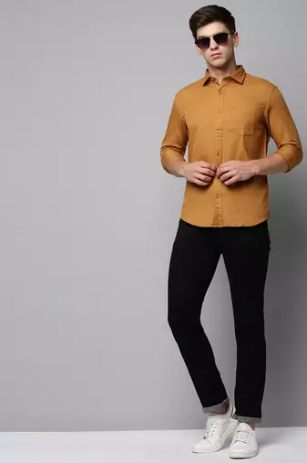men's long sleeves solid khaki shirt