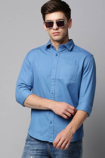 men's long sleeves solid blue shirt