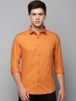 men's long sleeves solid orange shirt 2