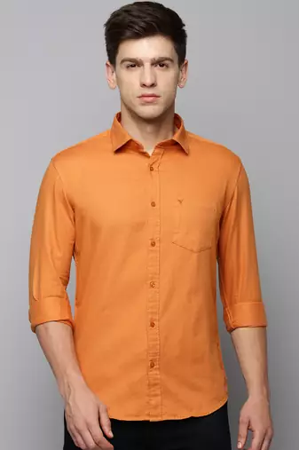 men's long sleeves solid orange shirt